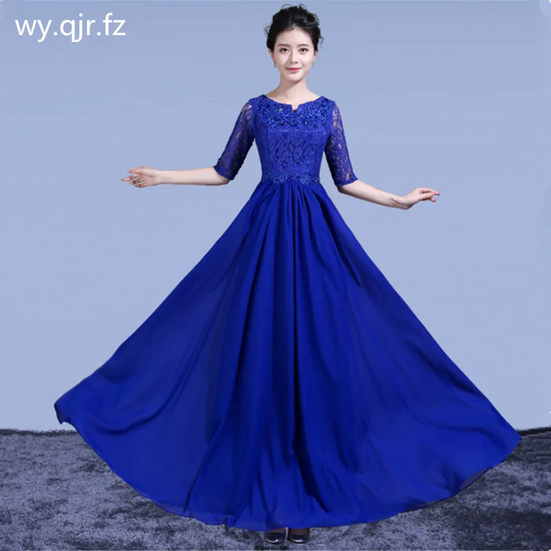 Vestido de noite chiffon para mulheres, vestido de baile longo, boêmia, vestido de renda azul royal, festa de casamento, coro, atacado