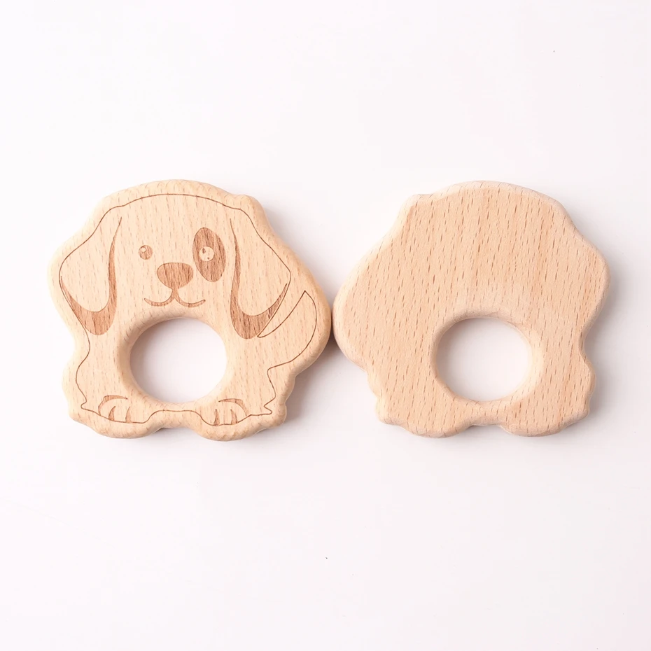 10PC Beech Wooden Teether Dog Teething Original Wood Non-toxic Food Grade Materials DIY Pendant Chew Toys Baby Teether