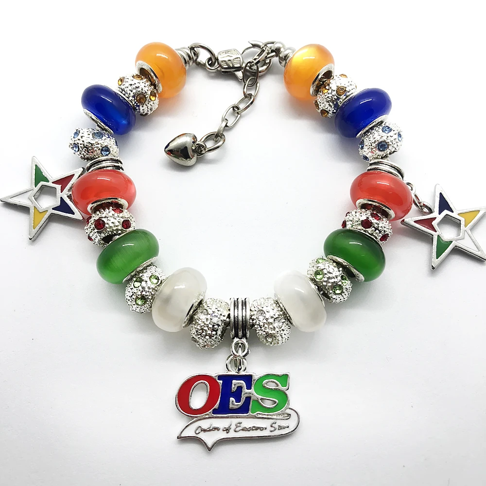 New design colorful order of east star society symbol jewelry OES big hole beads bangle bracelet