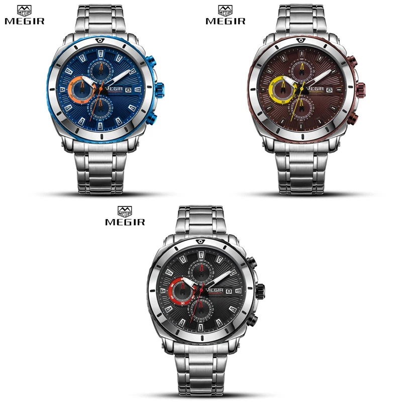 MEGIR Man Business Quartz Watch Men Watches Fashion Stainless Steel Waterproof Chronograph Luxury Mens Analog Sport Wristwatches