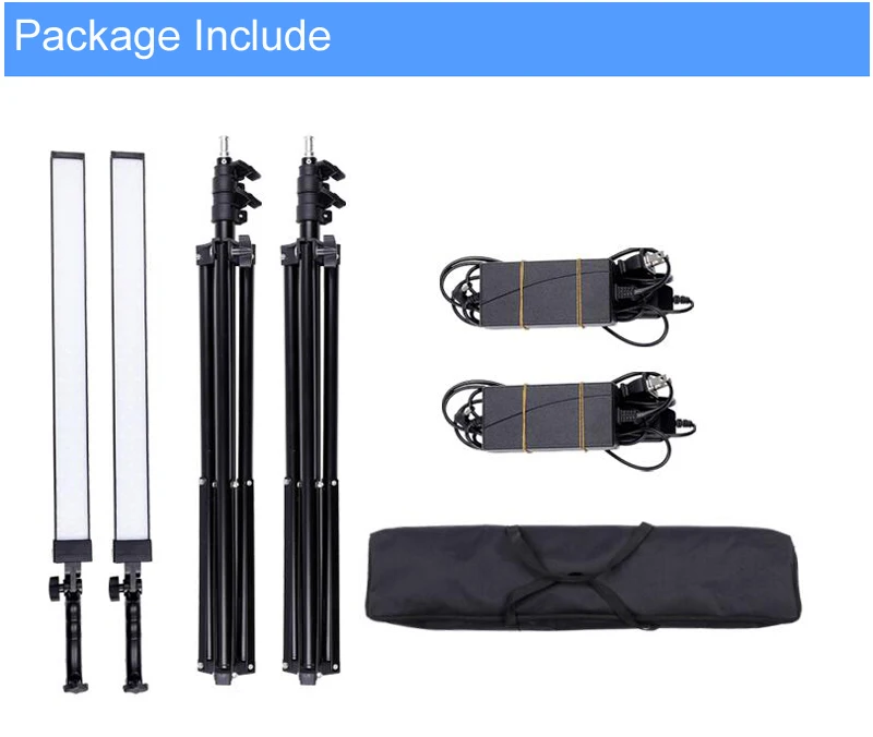 Photo Studio Set 2x 60cm Handheld Dimmable Studio LED Video Light + 2x Light Stand +2x AC Adapter for DSLR Camera Photo Live