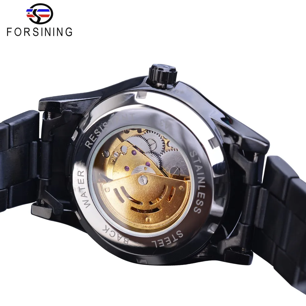 Forsining Skeleton Golden Mechanical Watch Men\'s Automatic 3D Carved Dragon Steel Band Wrist Watches Luxury Top Brand Self Wind