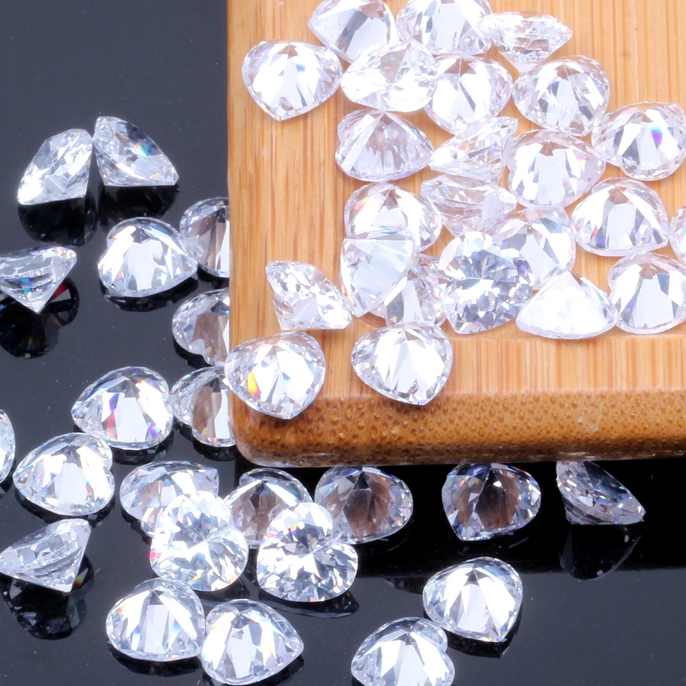 Heart Shape Many Size Clear Cubic Zirconia Stone Machine Cut Crystal Shiny Rhinestones For Jewelry DIY Making 3D Decorations