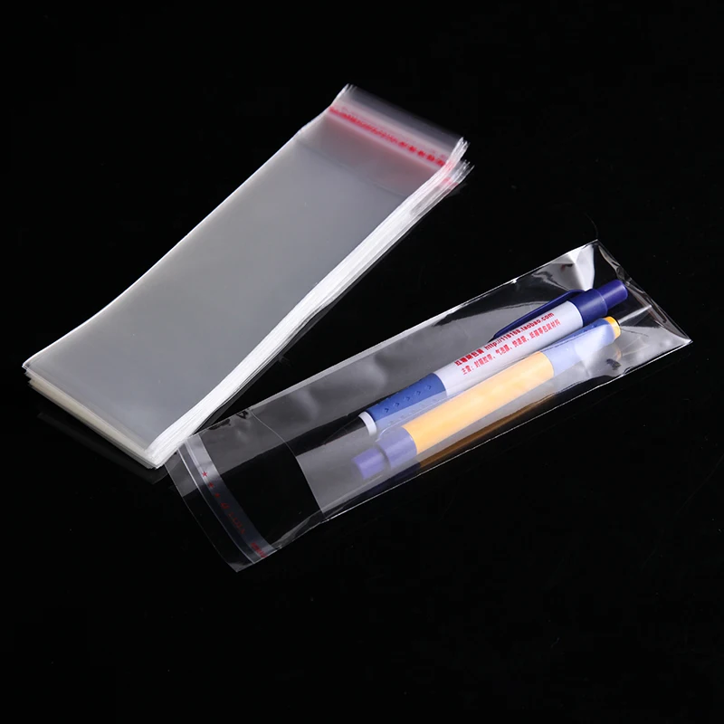 100pcs 8 x 25cm Clear Cello Cellophane Bag Self Adhesive Seal Transparent Resealable Poy Plastic Jewelry Packaging Bags