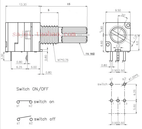 5PCS RV097NS switch audio amplifier sealed potentiometer B10K B50K B100K 15MM 5Pin with nuts  potentiometer linear