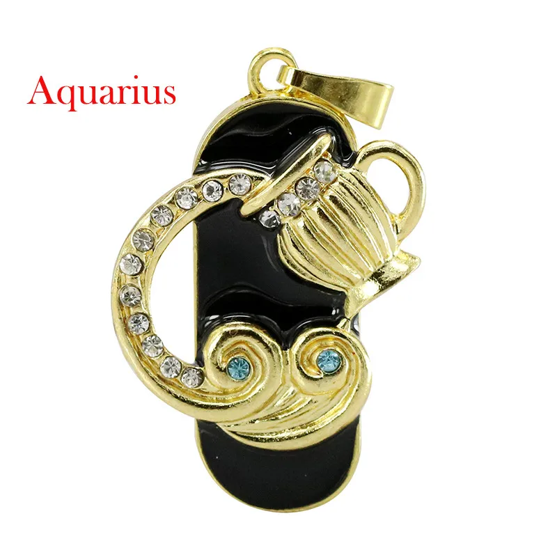 Pen drive usb 16gb 32gb, piscinas usb, gemini de cristal de metal, adorável sinal usb 2.0 u drive de doze constelações colar usb flash drive