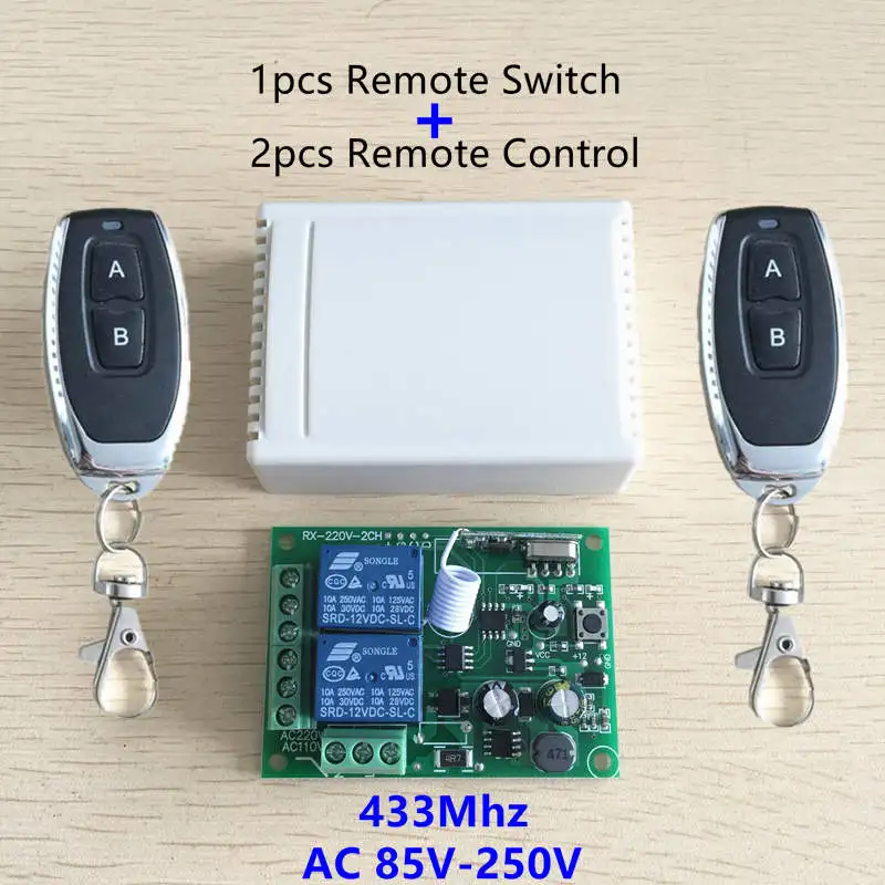 433Mhz Universal Wireless Remote Control Switch AC 220v 110V  2CH Relay Receiver Module and 2pcs RF 433 Mhz Remote controller