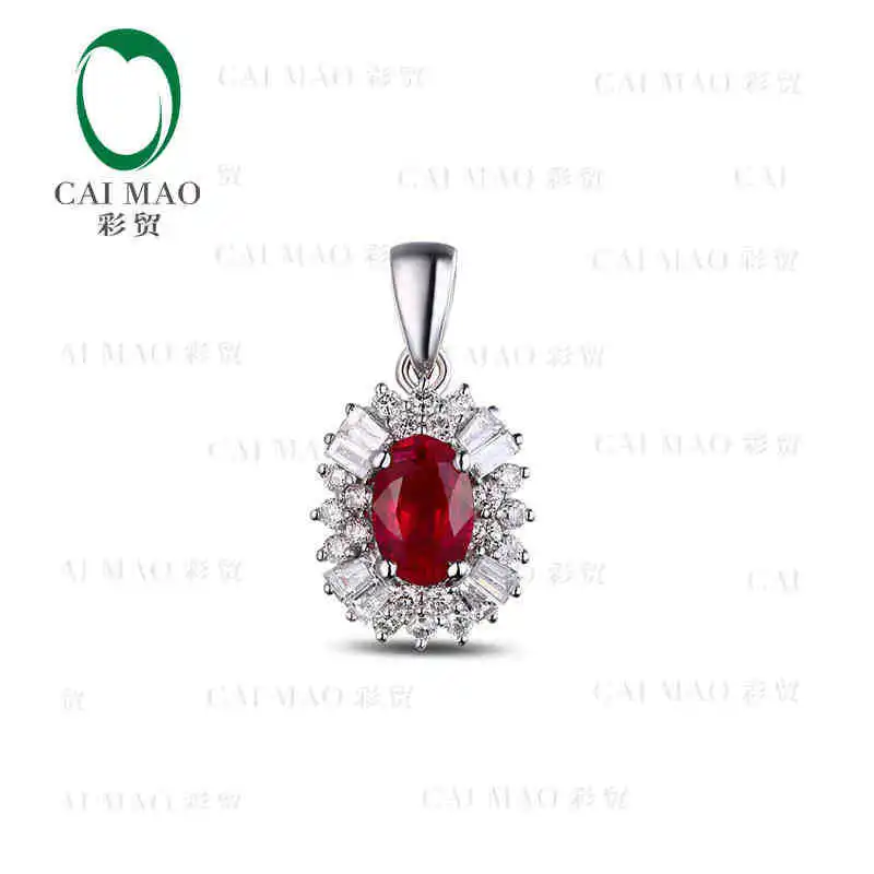 CaiMao 18KT/750 White Gold 0.7 ct Natural Red Ruby 0.40 ct Full Cut Diamond Engagement Gemstone Pendant Jewelry