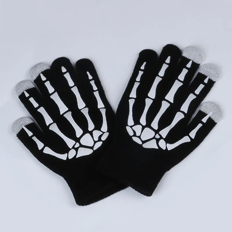 New Magic Touch Screen Bone Halloween Horror Skull Claw  Skeleton Goth Full Gloves women men winter driving