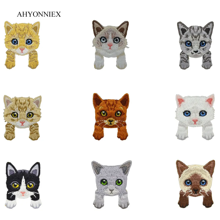 AHYONNIEX 1PC Kawaii cats animal Embroidered Patches Iron on Applique fashion Patches Shirt Patchwork Fabric for DIY Patches