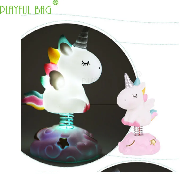 

Unicorn Baking Cake Living Room Car etc Decorative Ornaments shaking Head Doll Cake Accessories glowing gift for a child VI01