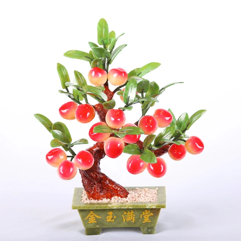 Jade bonsai 18 small potted peach jade Topaz jewelry crafts gifts Home Furnishing living room decoration