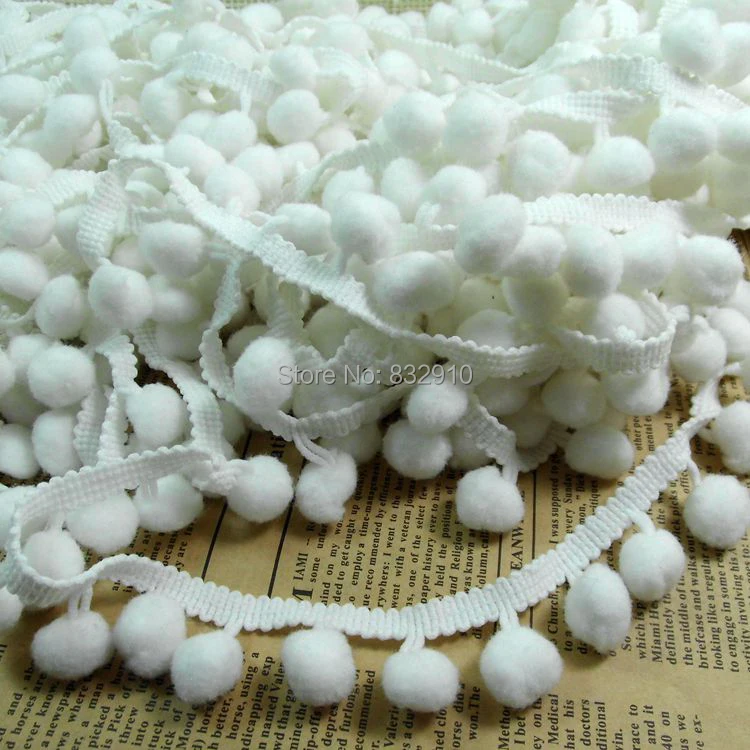 

2015 NEW Fashion decoration Pompom Ribbon Trim Bobble Braid Christmas lace decoration ball ribbon 2CM 19Yards/lot white