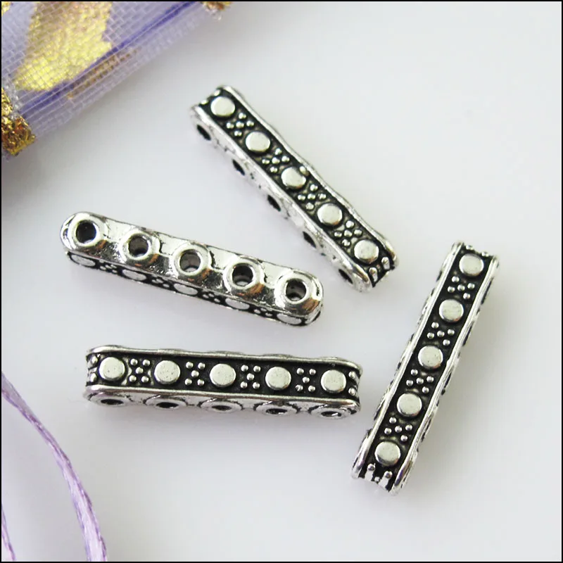 30Pcs Antiqued Silver Color 5-5Holes Spacer Beads Bars Charms Connectors 3.5x17mm