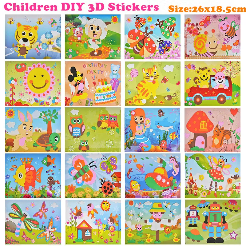 EVA 3D Stickers 3D Pasting Paper Children Handmade DIY Materials Kids DIY Craft Toys baby Kindergarten Puzzle Toy Stereo Sticker