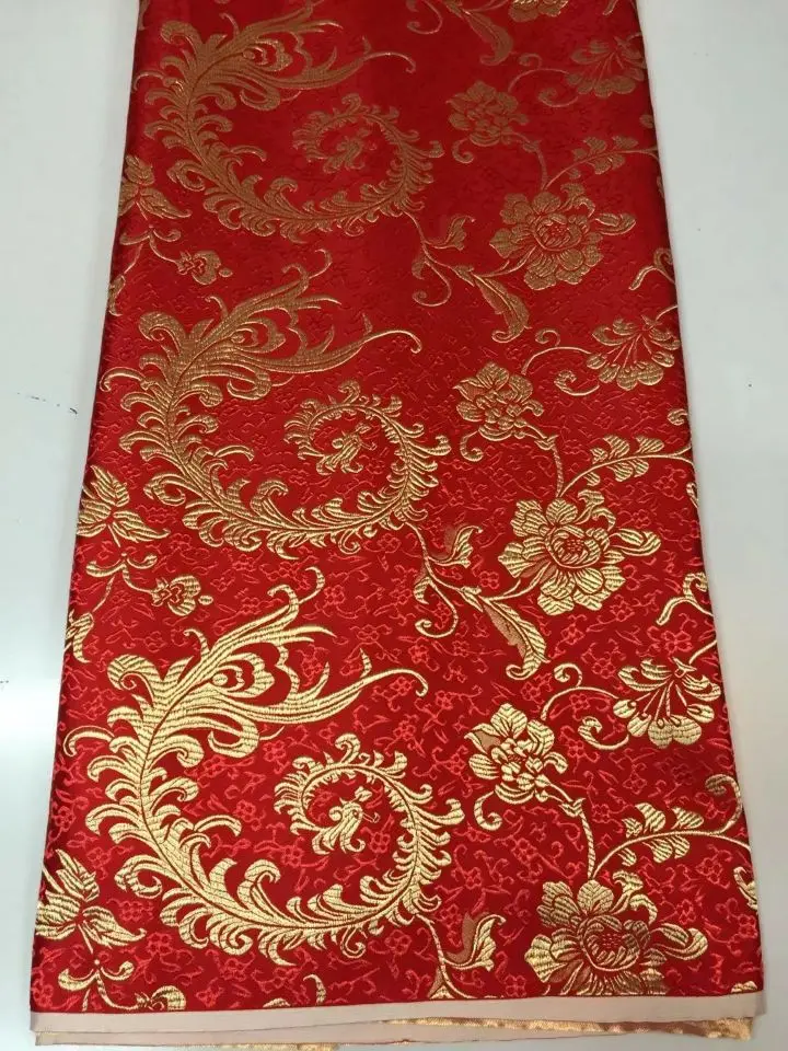 

8 Meters/pc Hot sale red african cotton fabric and gold phoenix pattern embroidery swiss voile lace for clothes JC21-3