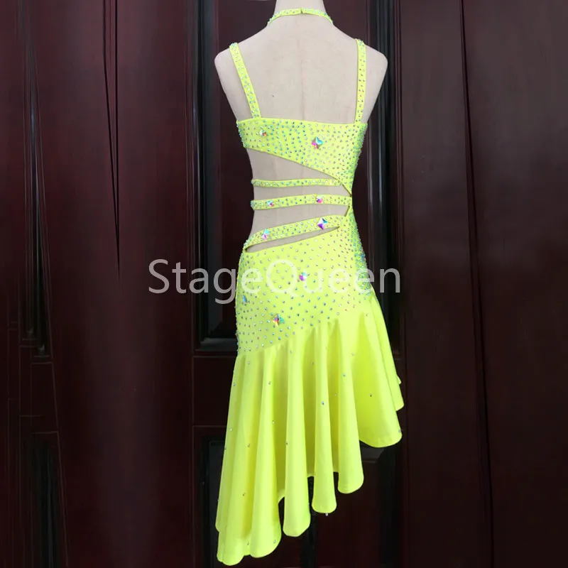 Rhinestones Latin Dance Dress Women Competition Costume Fringe Rumba Samba Salsa Perform Latin Dancewear Customizable Dancewear