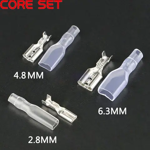 50Sets(100pcs) 암 스페이드 커넥터 2.8 /4.8 /6.3 단자 22-16AWG용 절연 슬리브가 있는 압착 단자