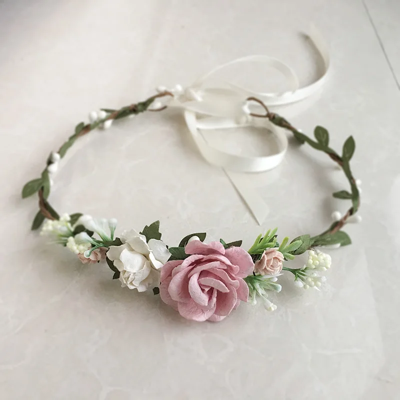 Blush Pink Ivory Bridal Wedding Floral Hairpiece Crown