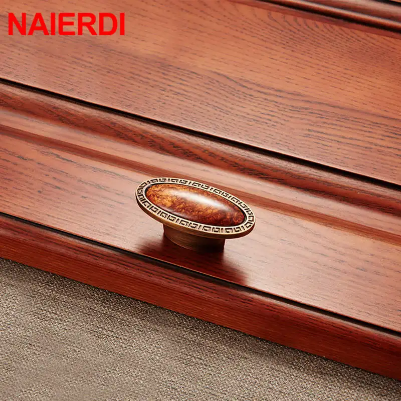 NAIERDI Vintage Ceramic Gold Cabinet Handles Drawer Knobs Zinc Alloy Wardrobe Door Handles Pulls European Furniture Handle
