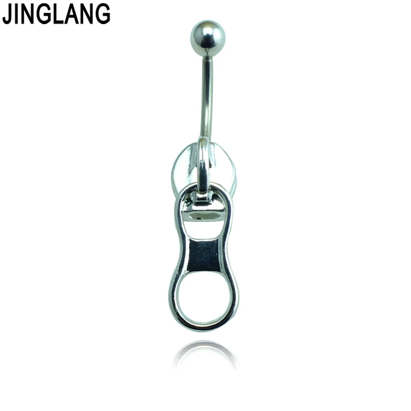 JINGLANG New Belly Button Rings 316L Stainless Steel Barbell Alloy Zipper Leaves Navel Piercing Jewelry