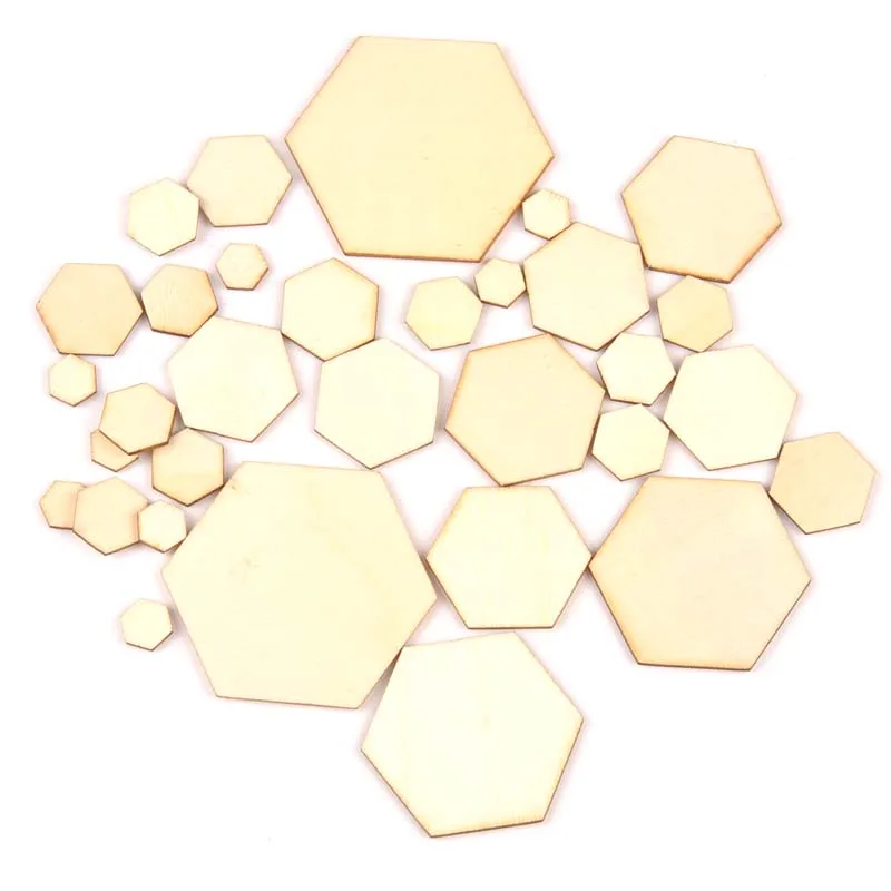 50pcs hexagon pattern Natural wooden Scrapbooking Carft for Home decoration diy Handmade handcraft 10/20/30/40/50mm MT2132