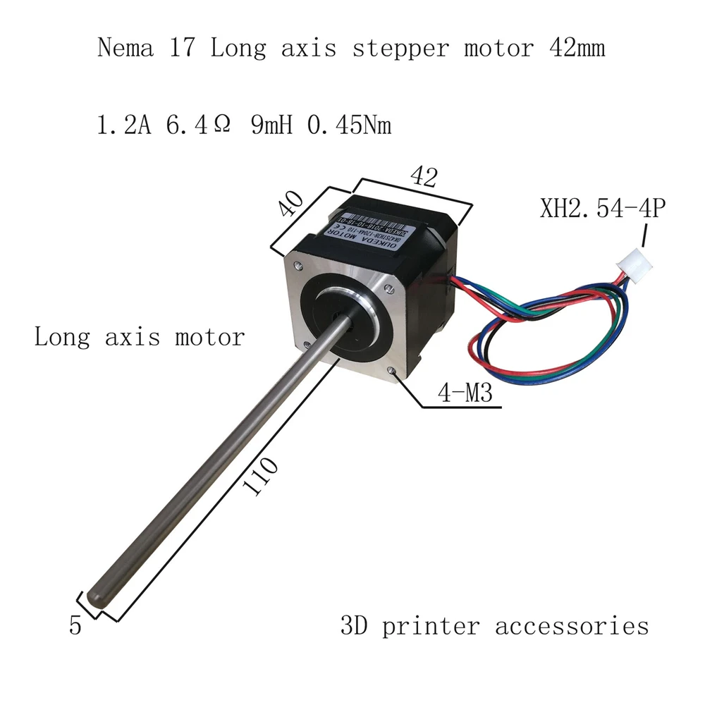 

42mm Long Shaft Stepper Motor 0.45NM 1.2A NEMA17 42BYGH40 3D Printing Stepping Motor Step Motor With 5*110mm LM Shaft