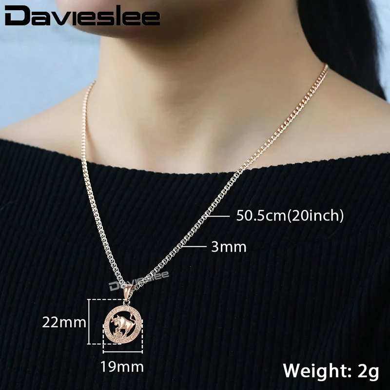 Davieslee Taurus Zodiac Sign Pendant 585 Rose Gold Color Constellation Pendant Necklace For Woman Jewelry Dropshipping DGP179