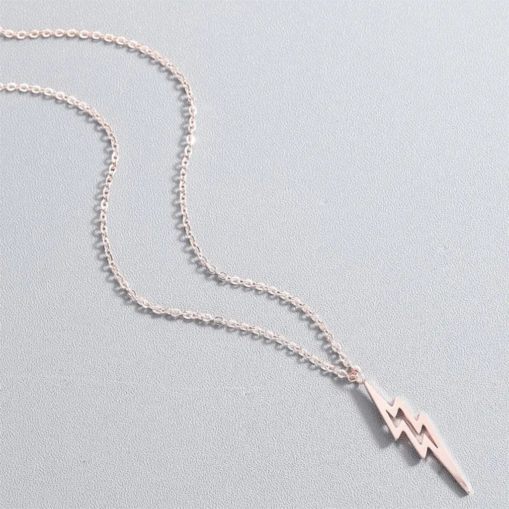 QIMING Thunder Bolt Lighting Necklace Women Men Jewelry Stainless Steel Vintage Tibetan Pendant Necklace Birthday Collar Collier