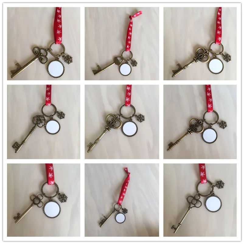 

sublimation santa claus key wine opener christmas retro vintage key chain hot transfer printing blank material 50pcs/lot 9style