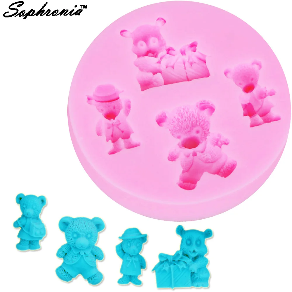 Cartoon Bear&Gift Silicone Kitchen Molds for Handicrafts Fondant Sweets Cookie Baking Supplies Table Decorations Pastry Party Ac