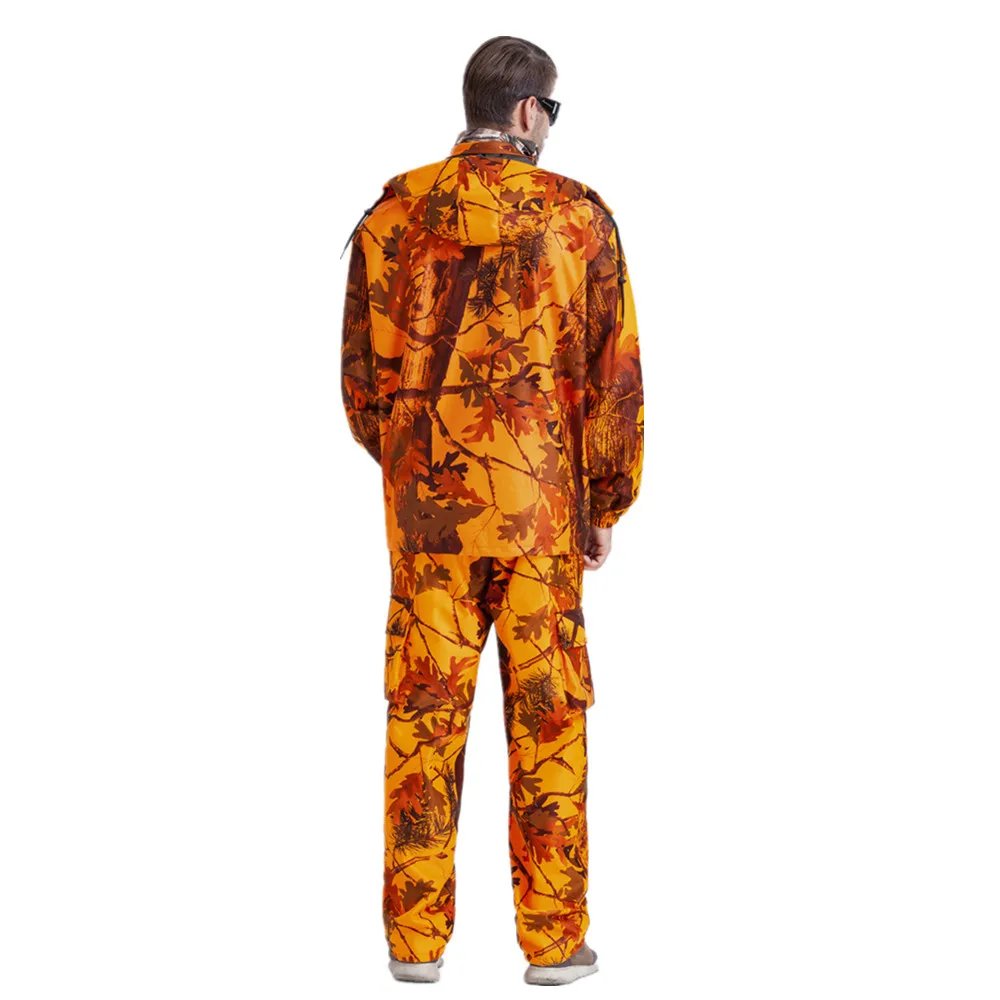 Outdoor Men\'s Blaze Orange Bionic Camouflage Hunting Fishing Suit  Wind-Waterproof Climbing Tactical Shooting Jacket Pants