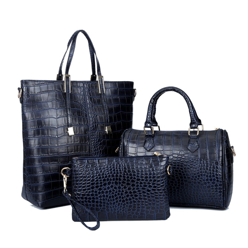 Amberler Fashion PU Leather Women Handbags Luxury Designer Crocodile Pattern 3 Pieces Sets Shoulder Bag High Quality Tote Bags