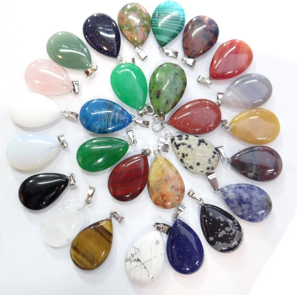 wholesale fashion natural stone Opal tiger eye Quartz Crystal lapis water drop pendant Charms fit Necklaces jewelry making 12PC