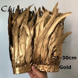 1 Meter 25-30cm Gold Rooster Tail Trim Coque Feather Trimming/Ribbon For Crafts Dress Skirt Carnival Costumes Plumes 10-12inches