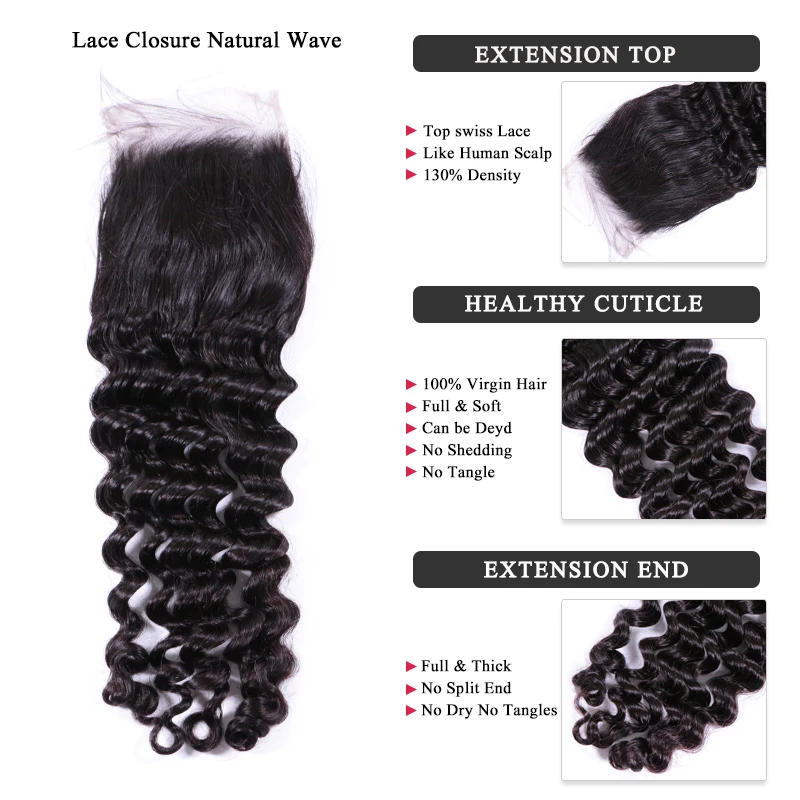 Queen Hair Products Brazilian Natural Wave More Wave Bundles With Closure 100% Virgin Human Raw Hair Bundles With Lace Closure