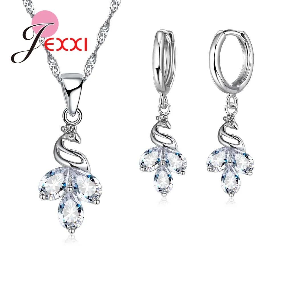 

High Quality 925 Sterling Silver Needle Necklace Earrings Set With Clear Cubic Zirconia For Women Girls Party Engagement Jewelry