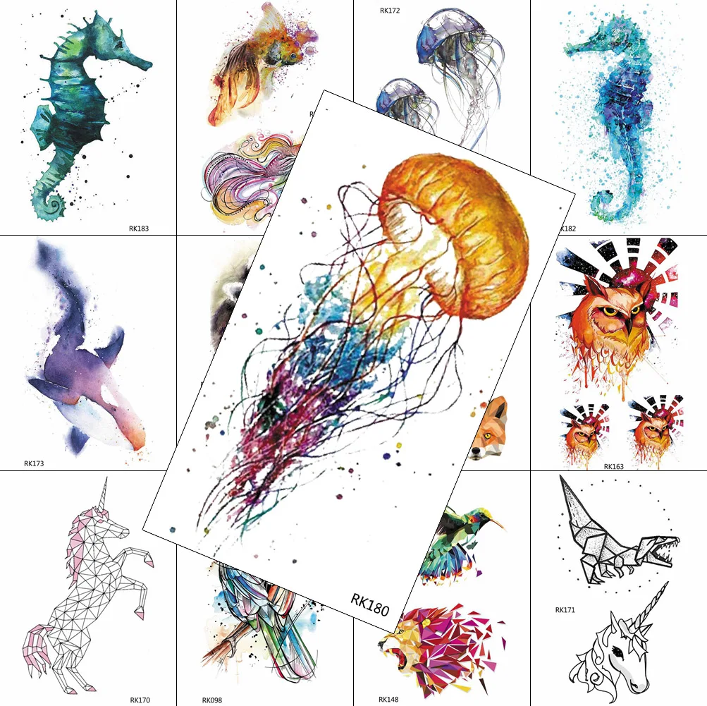 

Marine Life Temporary Tattoos Watercolor Jellyfish Paper For Men Women Kids Water Transfer Tattoo Fake Body Art Flash Tatoos