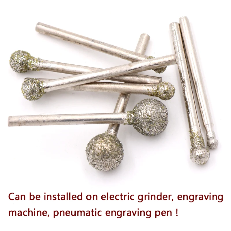 5pcs 3mm Shank Spherical Diamond Polishing Grinding Head Mounted Points Grinding Bit For Dremel Rotary Tools Needle Grit 60