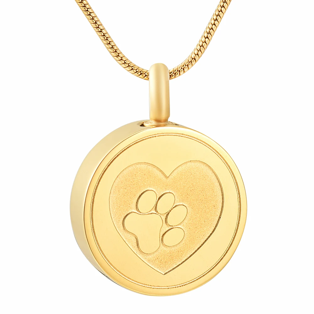 IJD9883  20mm Round Shape Stainless Steel Memorial Urn Jewelry Single Paw Print Heart Cremation Ashes Pendant Necklace for Pet