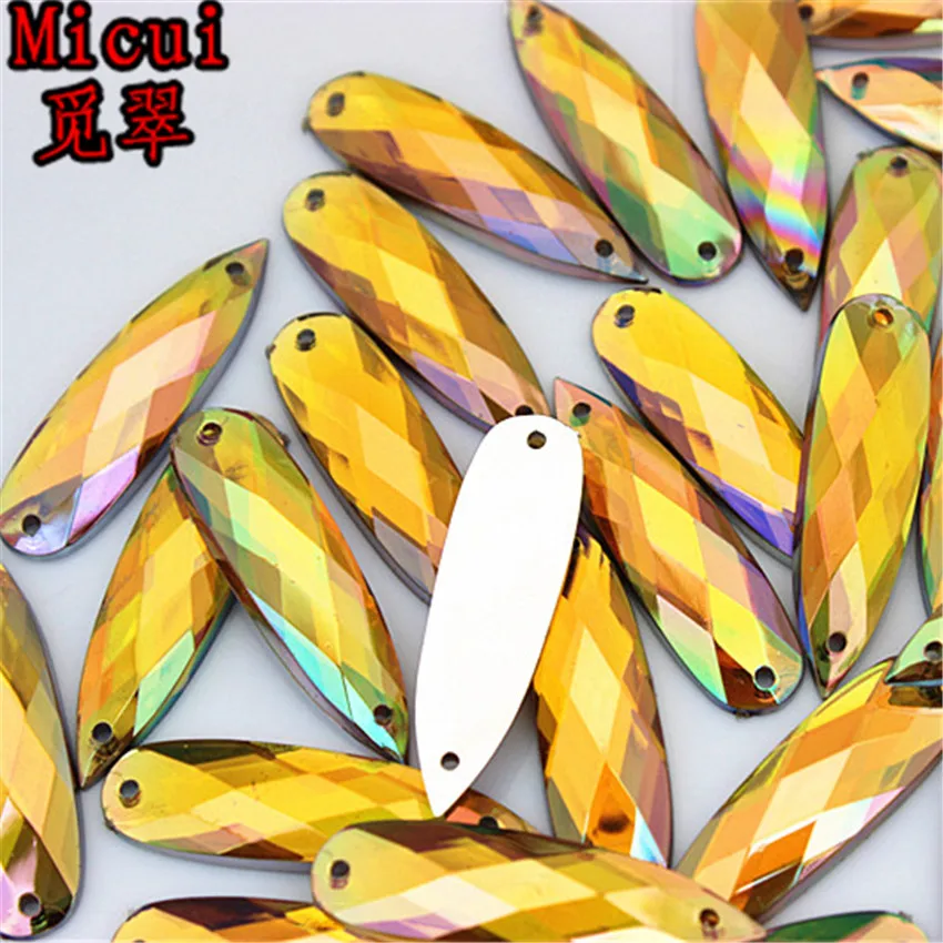 Micui 200pcs 8*28mm AB Crystal Drop Acrylic Rhinestone Applique Sewing Stones Flatback Strass for DIY Wedding Dress ZZ436