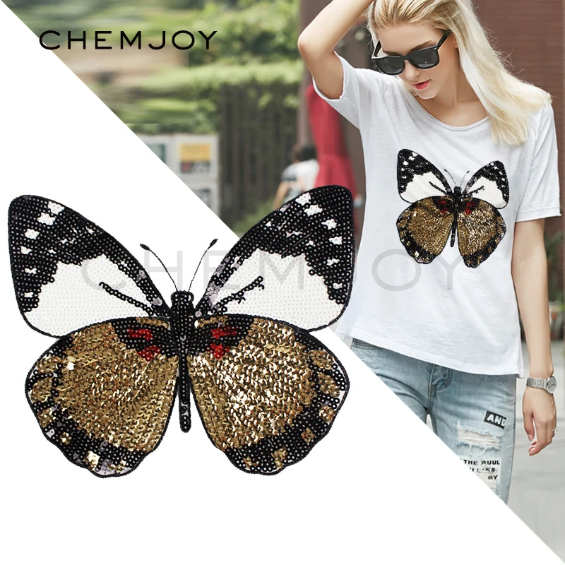 Large Patches Butterfly Sequins Patch Sewing on Applique for Clothing Jackets Coats DIY Apparel Clothes Stickers Vintage Parches