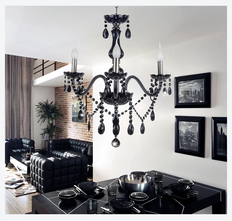 Black Crystal chandelier Light Modern Black Chandelier Lighting for bedroom Dining Room Living room Hotel lamp Lighting Candle