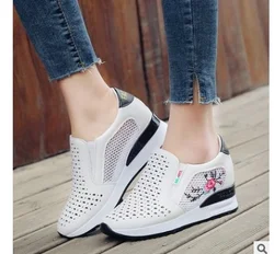 Summer Women Shoes Casual Cutouts Lace Canvas Shoes Hollow Floral Breathable Platform Flat Shoe White Black 23-25.5cm