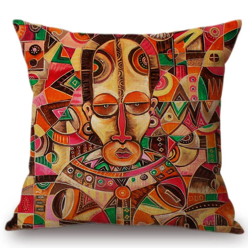 Colorful Abstract Africa Painting Art Home Decorative Sofa Throw Pillow Case Exotic African Lifestyle Cotton Linen Cushion Cover