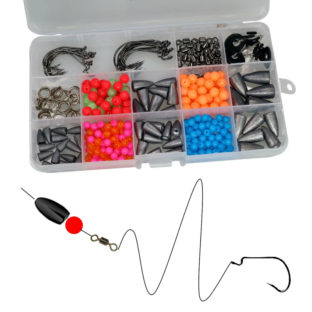 THKFISH 339 قطعة تكساس تلاعب كارولينا تلاعب عدة 2 جرام 3.5 جرام 5 جرام 7 جرام 10 جرام رصاصة الرصاص غرق 4 مللي متر 6.5 مللي متر مضيئة الصيد الخرز يدور ربط #5