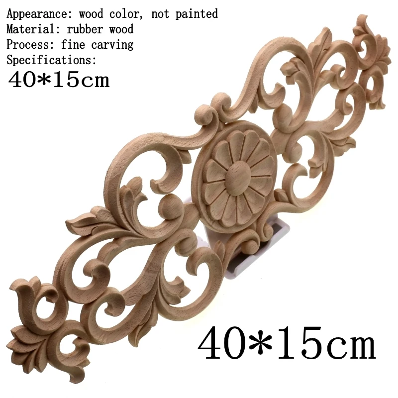 RUNBAZEF Exquisite Classic Rubber Wood Carved Applique Retro Door Heart Shaped Long Flower Figurine Miniature Ornaments