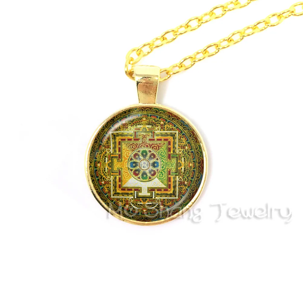 Buddhist Jewelry Sri Yantra Pendant Necklace Sacred Geometry Jewelry Mandala Glass Photo Pendant Necklace