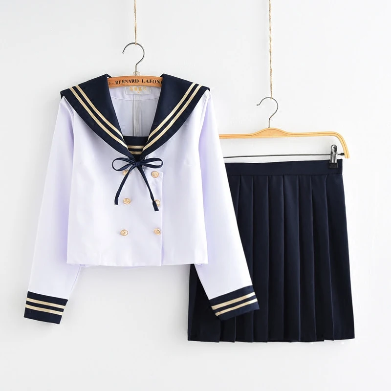 Girls Japanese School Uniforms for JK Sailor Short long-sleeved T Shirt Preppy Style College Sexy Skirt Female Cosplay Costume