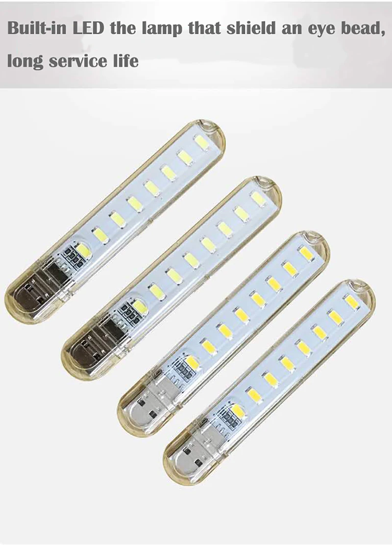 DALCAN Bright 8 LED Portable Mini USB Light Desk Lamp Night Lamp Book Light For PC Desktop Laptop Notebook Reading Power Bank